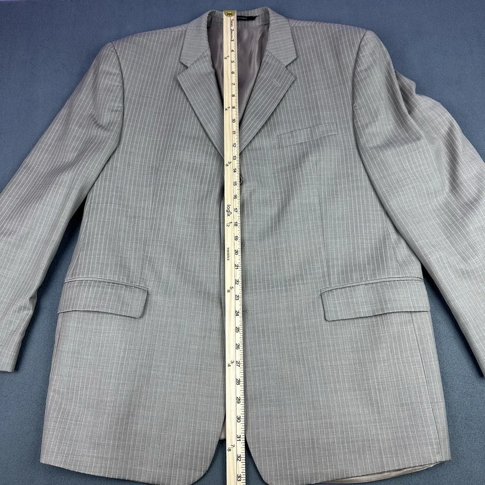 Calvin Klein Taupe Pinstripe Wool Blazer 48R Made Canada Sport Coat Jacket
